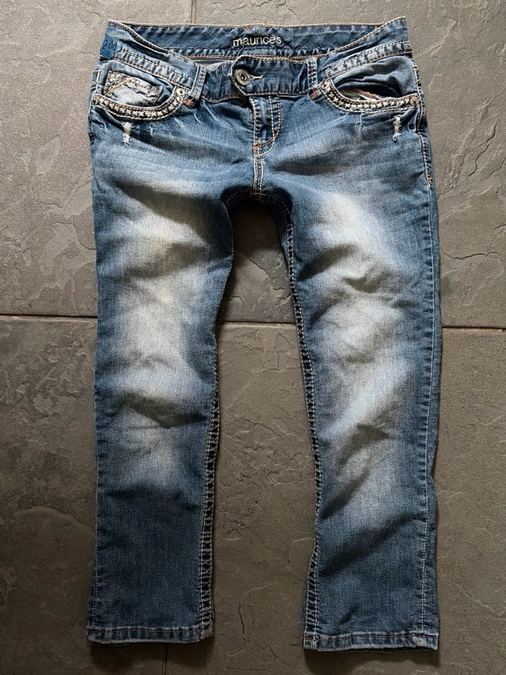 Maurices Medium Blue Cropped Distressed Stretch Jeans